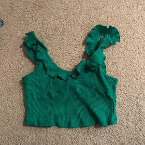SHEIN Green Ruffled Crop Top